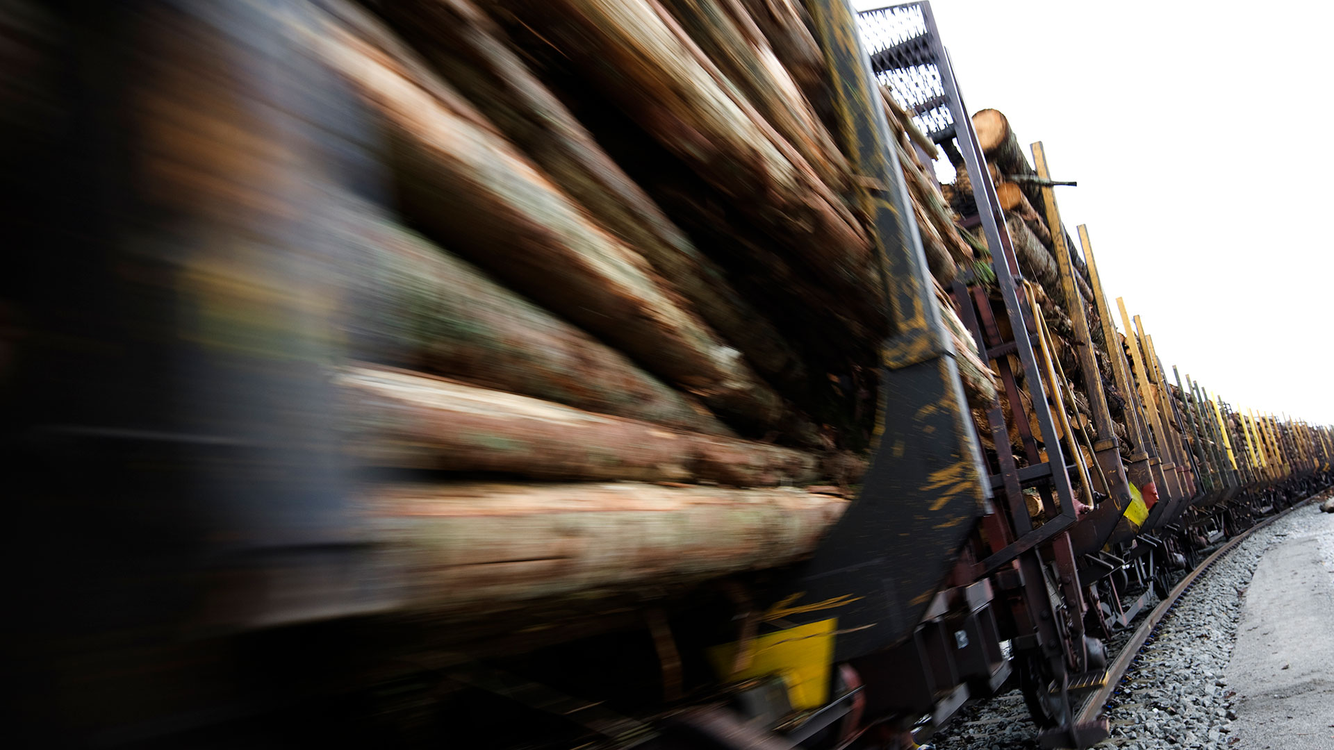 godståg med timmervagnar