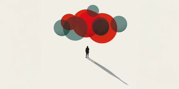 Person vor roten und grauen Kreisen