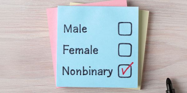 Post-it mit Abfrage, Male, Female, Nonbinary
