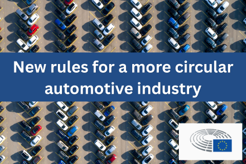 New rules for a more circular automotive industry, with the European Parliament logo