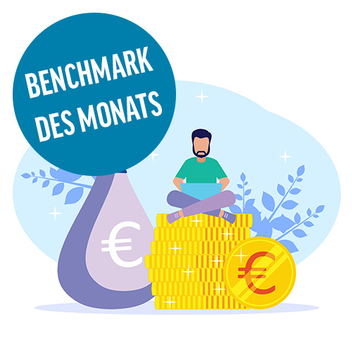 Illustration von Mann auf Münzenhaufen