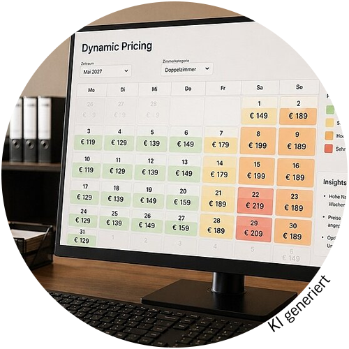 Computer, an dem unterscheidliche Preise in einem Kalender angezeigt werden