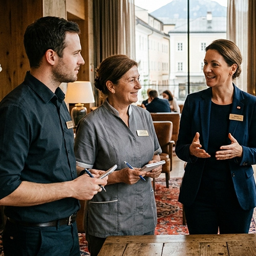 Hotelteam bei Besprechung