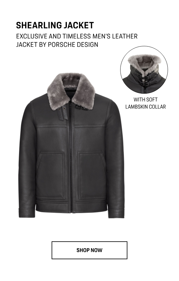 SHEARLING JACKET EXCLUSIVE AND TIMELESS MEN'S LEATHER JACKET BY PORSCHE DESIGN WITH SOFT LAMBSKIN COLLAR SHOP NOW 