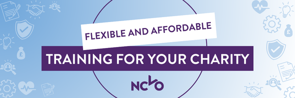 Flexible and affordable training for your charity | NCVO logo on blue background