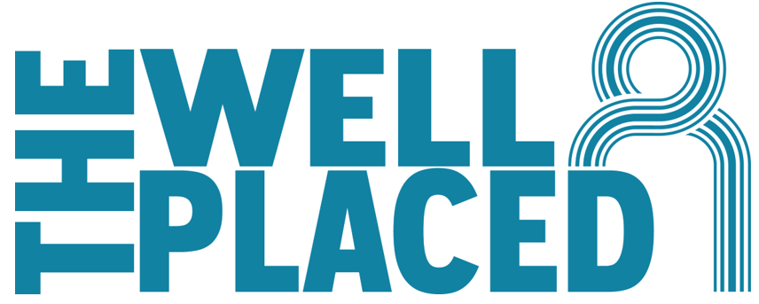 Logo with the words ‘The Well Placed’ in bold teal letters. To the right, there is a stylized abstract human figure made of curved teal lines.