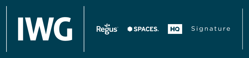 Grupa logo zawiera IWG, Regus, Spaces, HQ, Signature