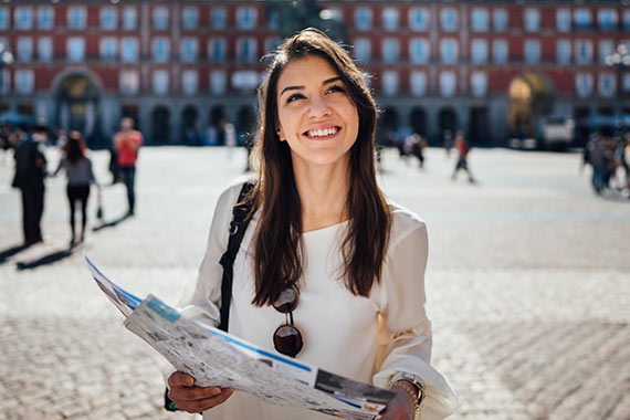 Tourist in Madrid’s Plaza Mayor