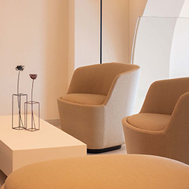 ORLA armchair by Jasper Morrison - two light colour armchairs