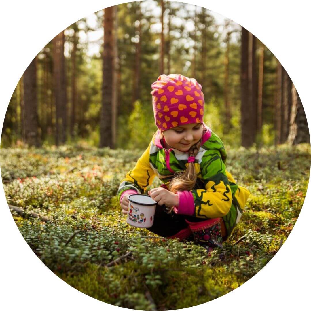 Lapsi marjastamassa metsässä