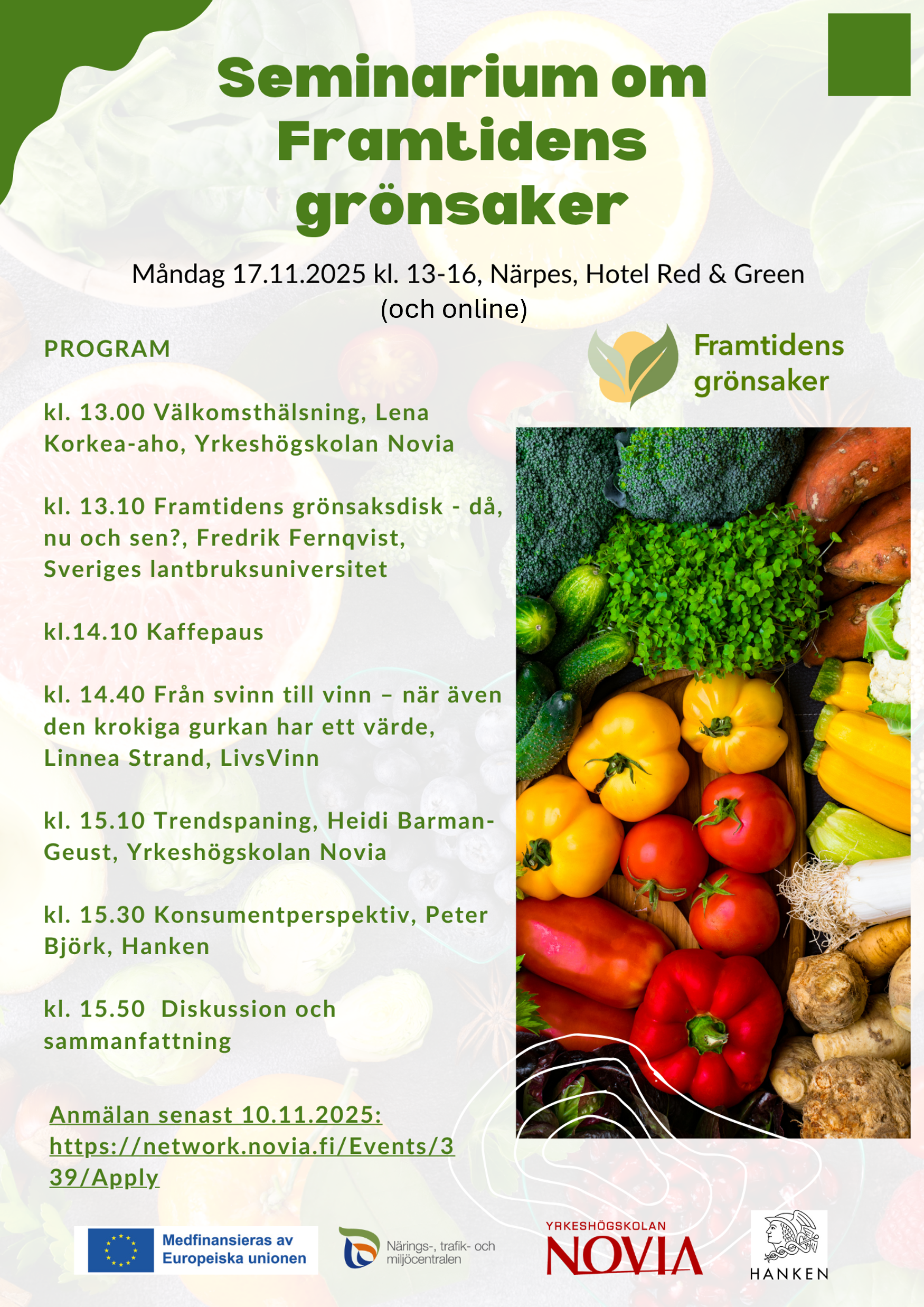 Framtidens grönsaker – seminarium 17.11. informationsbroschyr.