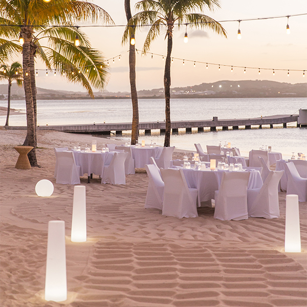 beach dinner with dock in view