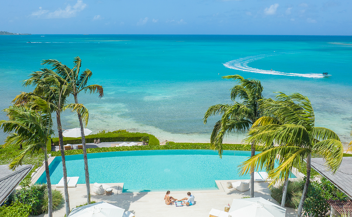 poolside with a view of the caribbean sea