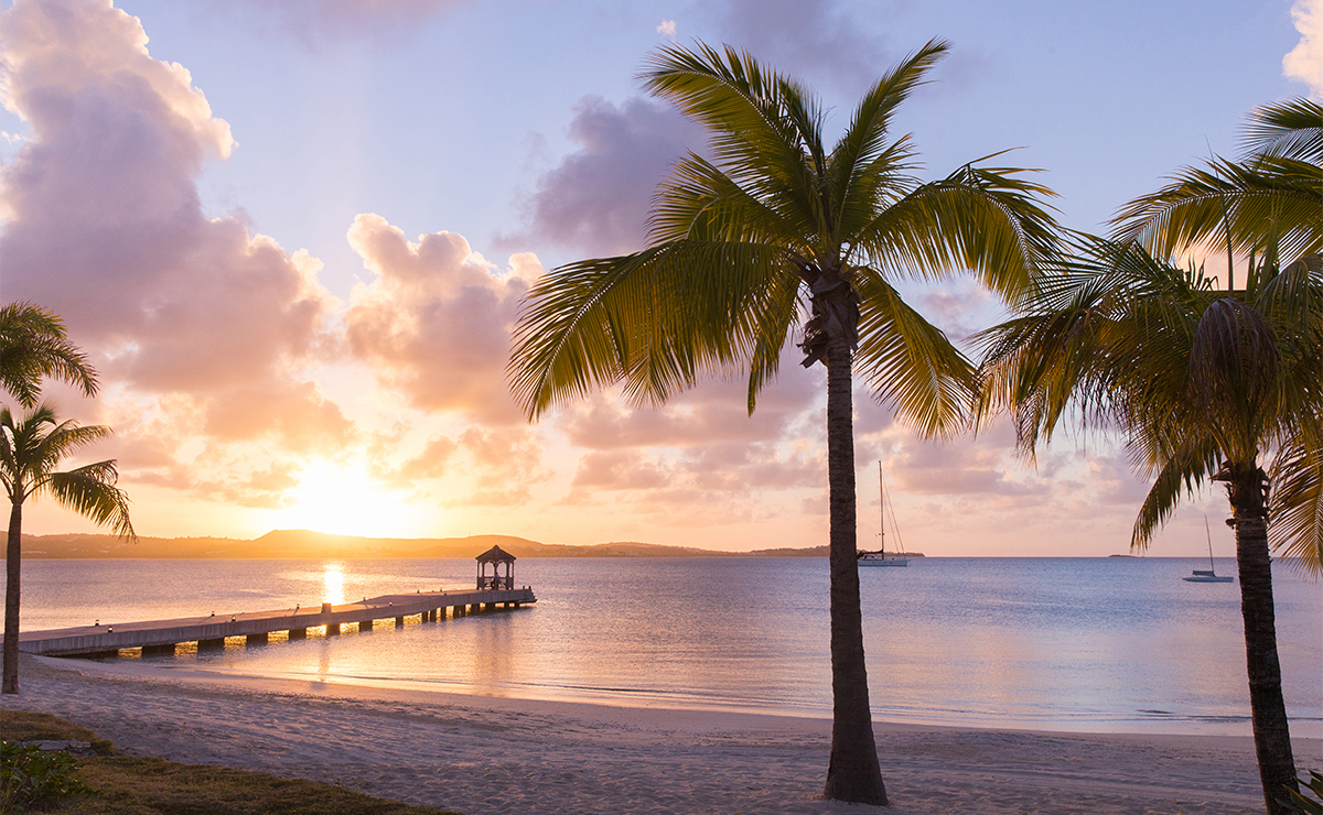 Sunset view of the Jumby Bay Dock 