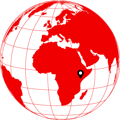 Kuva maapallosta, jossa on täppä Kenian kohdalla