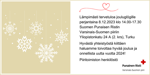 Kutsu jouluglögille, jossa kuvituksena lumihiutaleita.