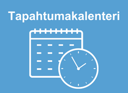Tapahtumakalenterin kuvituskuva, jossa alenteri ja kello sekä teksti"tapahtumakalenteri".