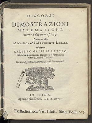 Titelpagina van Dimonstrazioni Matematiche van Galileo Galilei
