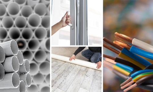 pipes, window frame, flooring and cables