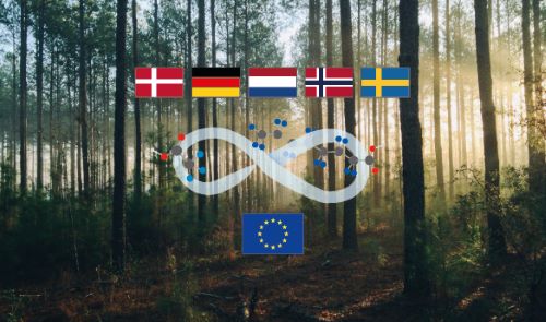 forest on the background, flags of the five countries behind the PFAS restriction proposal, EU flag