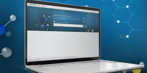 laptop with screen showing ECHA CHEM pages.